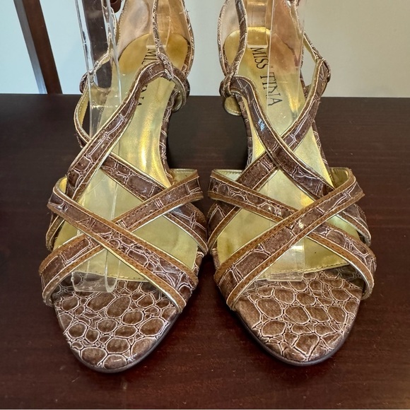 Miss Tina “knowles” reptile print strappy heels sandals New in Box tan brown 9 - Picture 4 of 15